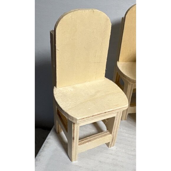 Miniature Wooden Round Table & 4 Chairs Set For Dollhouse Unfinished - Picture 2 of 12